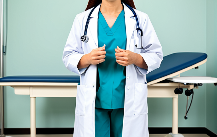 **

"A professional female doctor, fully clothed in a modest lab coat and scrubs, standing in a bright and modern hospital examination room, appropriate attire, safe for work, perfect anatomy, correct proportions, natural pose, well-formed hands, proper finger count, professional medical photography, family-friendly."

**